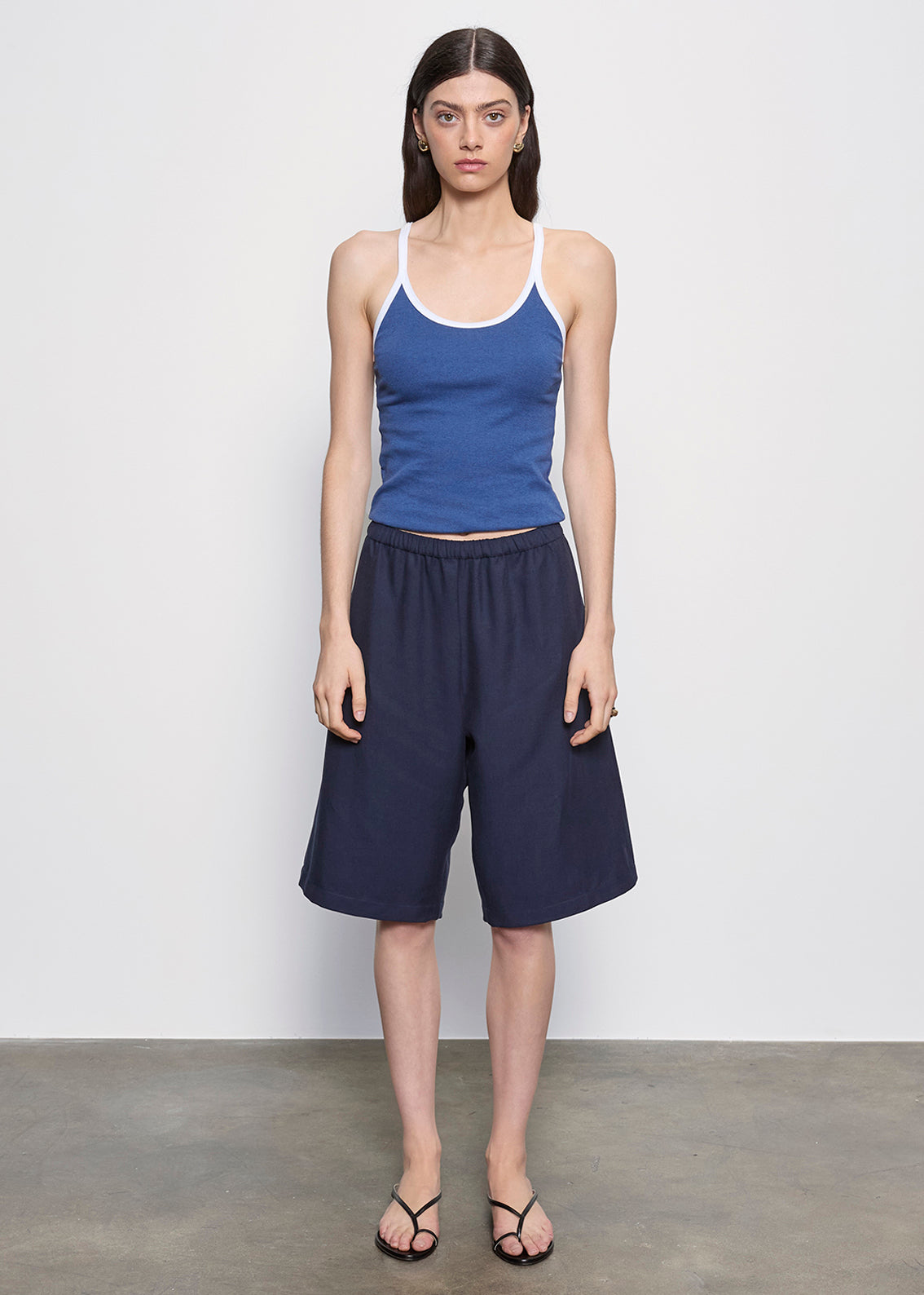 Cotton Classic Ringer Scoop Tank  | Ink Blue/White