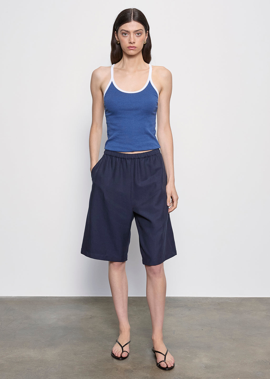 Cotton Classic Ringer Scoop Tank  | Ink Blue/White