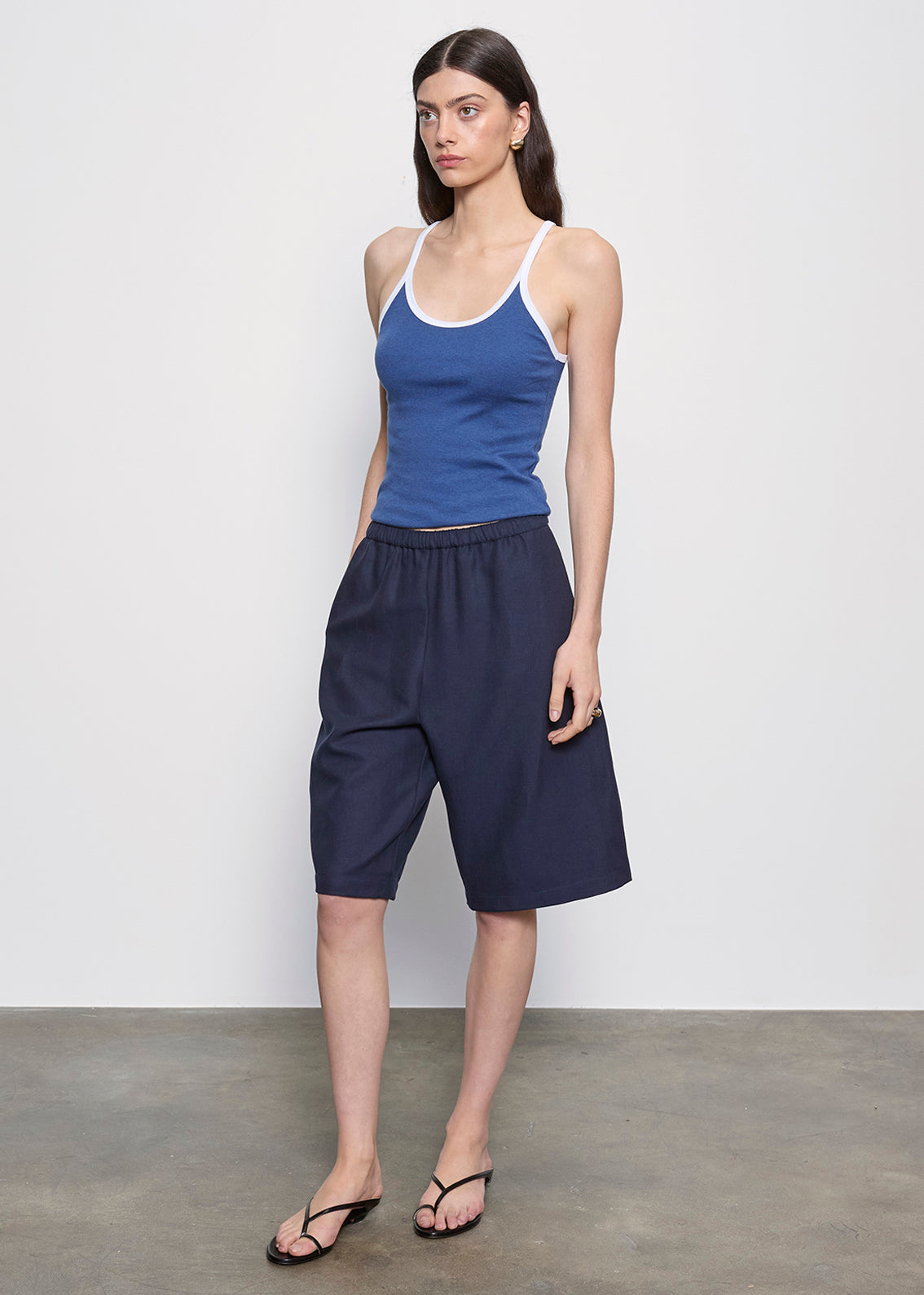 Cotton Classic Ringer Scoop Tank  | Ink Blue/White