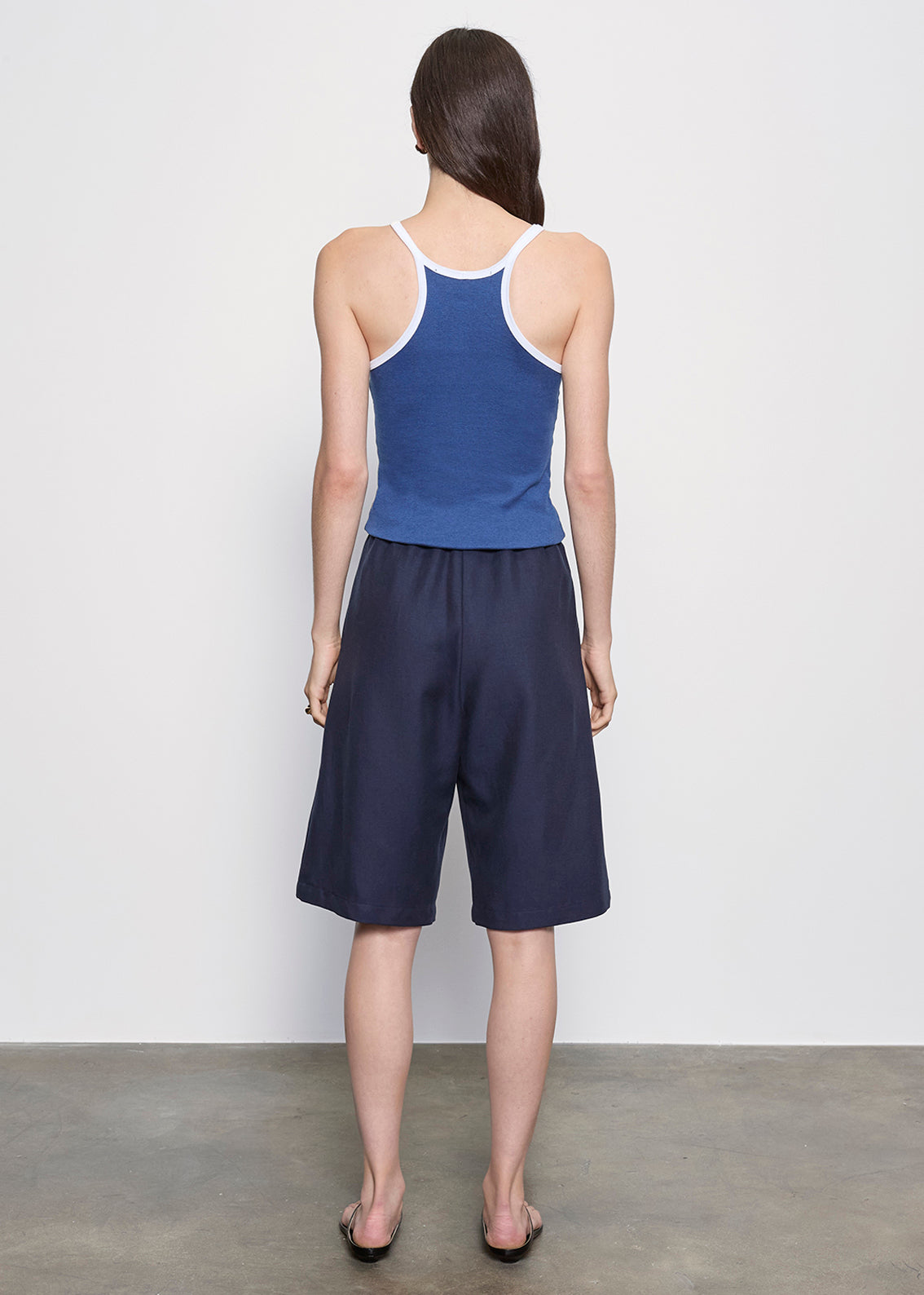 Cotton Classic Ringer Scoop Tank  | Ink Blue/White