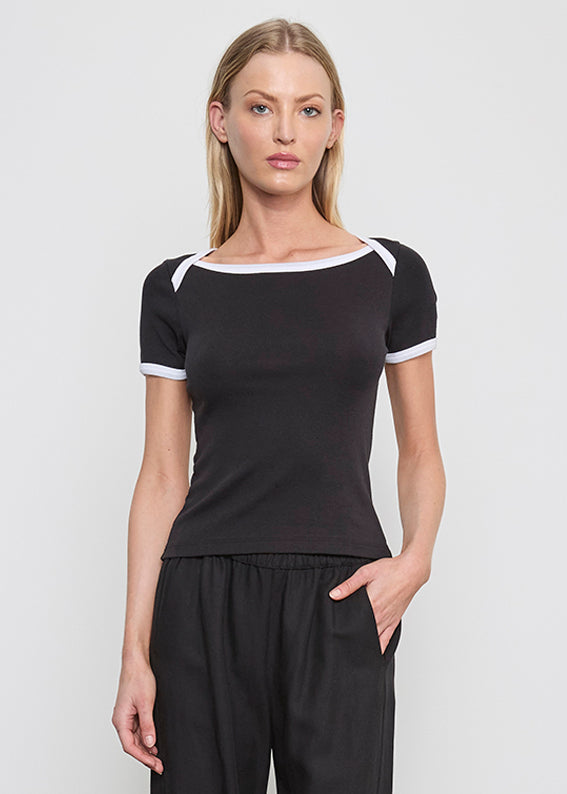 Cotton Ringer Bateau Tee | Black/White