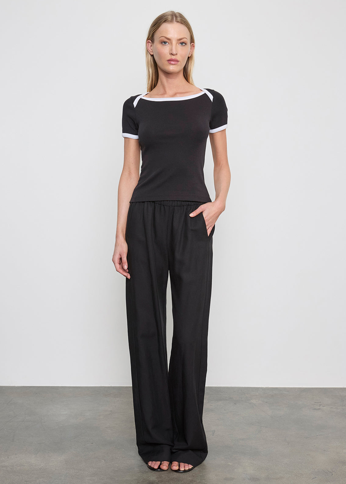 Cotton Ringer Bateau Tee | Black/White