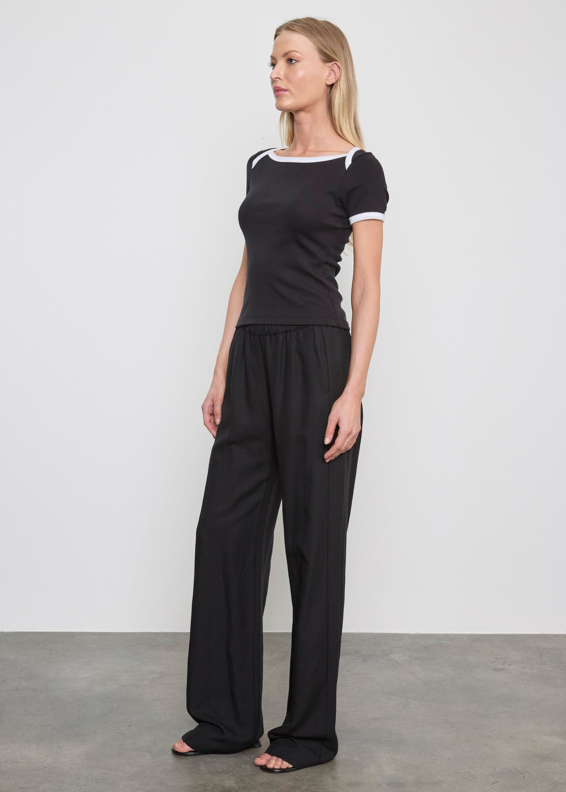 Cotton Ringer Bateau Tee | Black/White