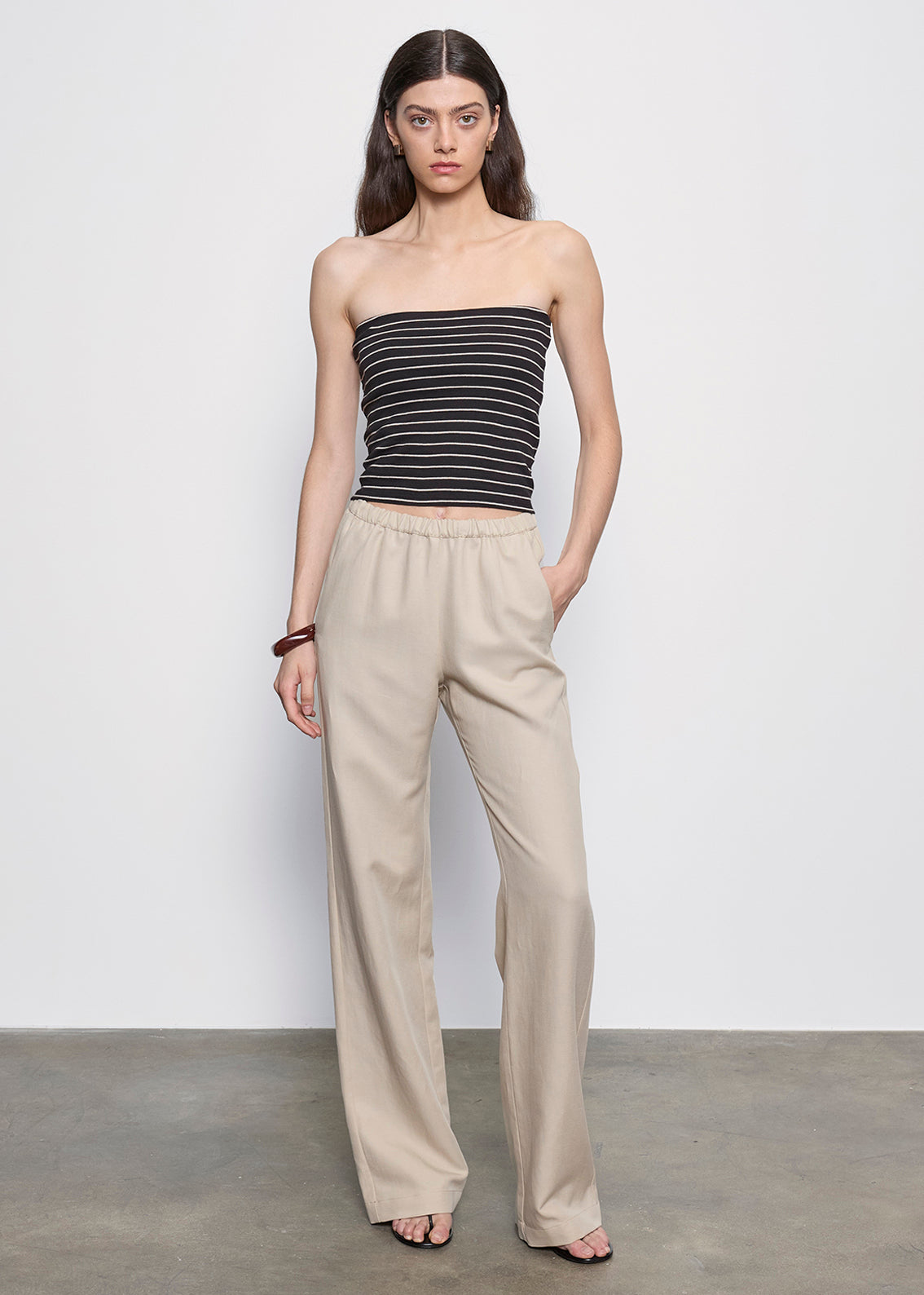 Cotton Stripe Classic Bandeau Top | Black/ Wheat Stripe