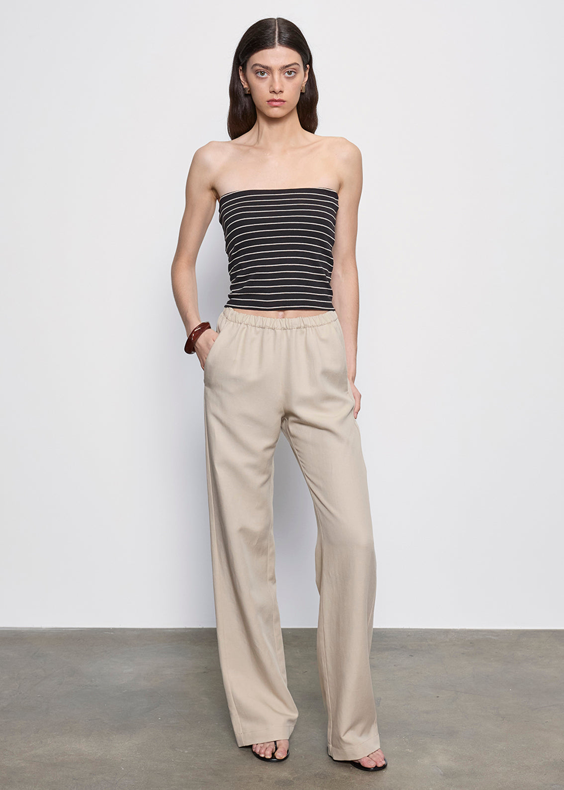 Cotton Stripe Classic Bandeau Top | Black/ Wheat Stripe – Enza Costa