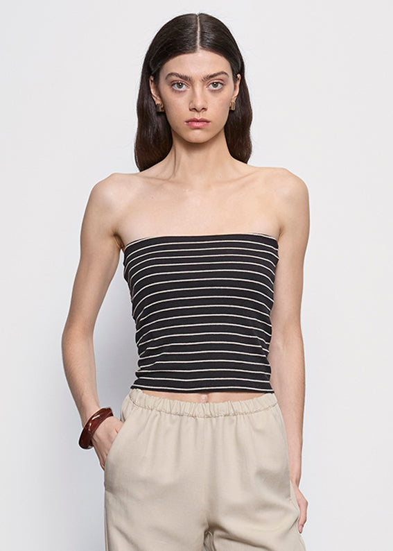 Cotton Stripe Classic Bandeau Top | Black/ Wheat Stripe