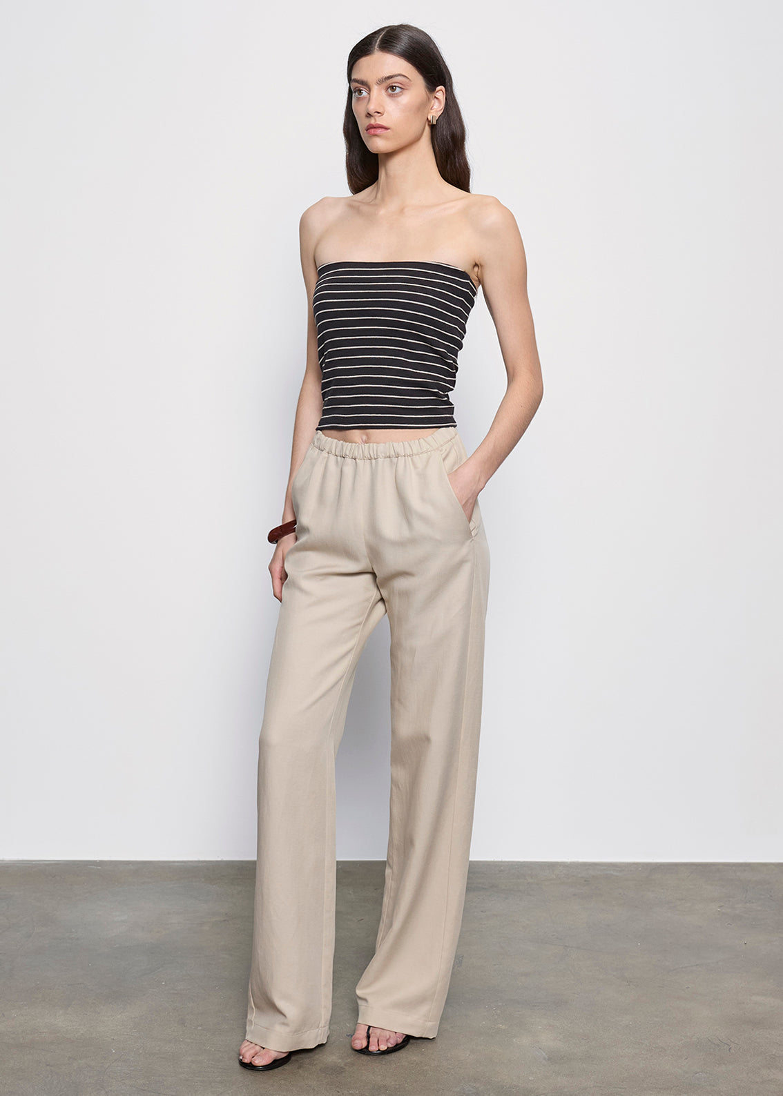 Cotton Stripe Classic Bandeau Top | Black/ Wheat Stripe