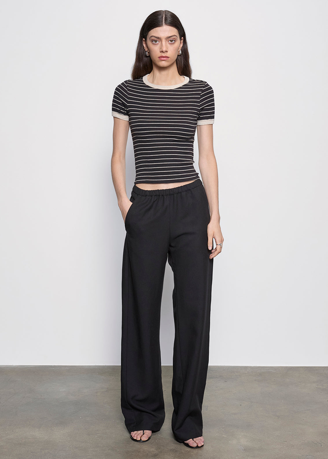 Cotton Stripe Classic S/S Tee | Black/ Wheat Stripe