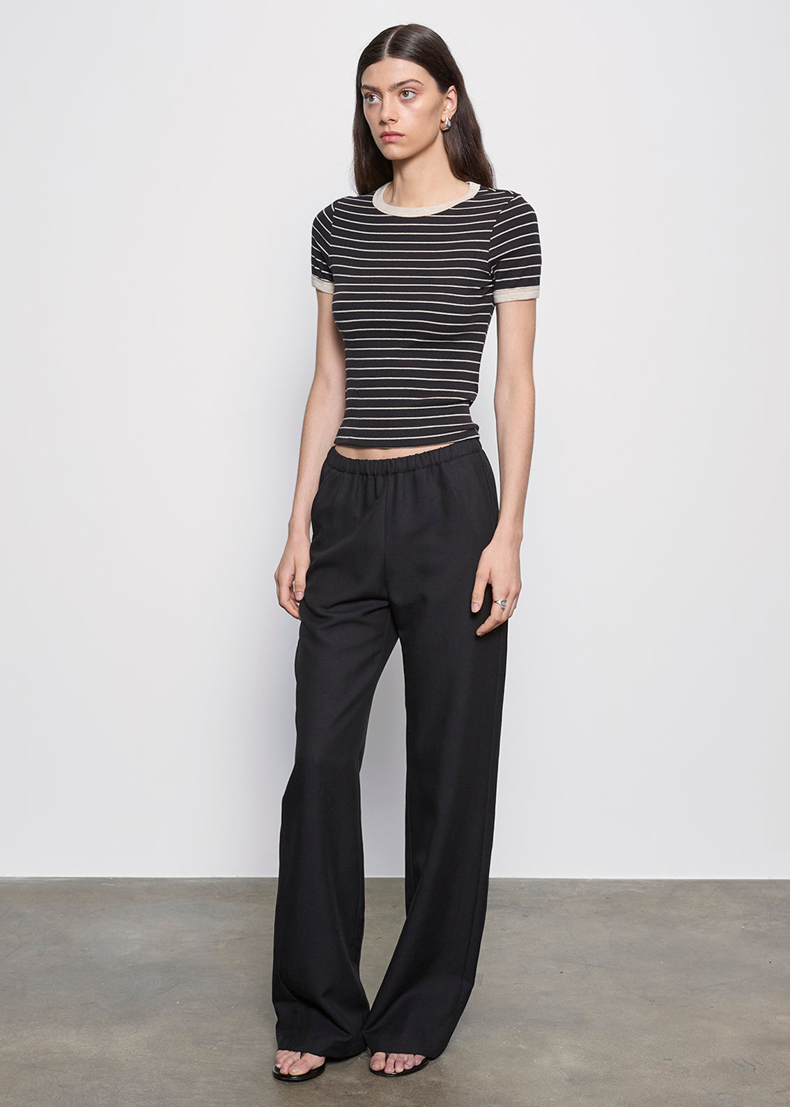 Cotton Stripe Classic S/S Tee | Black/ Wheat Stripe