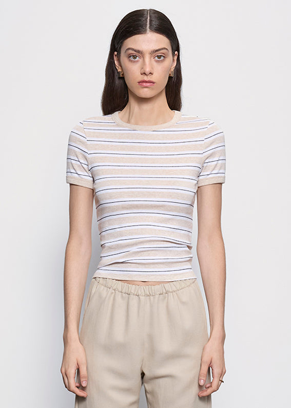 Cotton Stripe Classic S/S Tee | Wheat/White Stripe