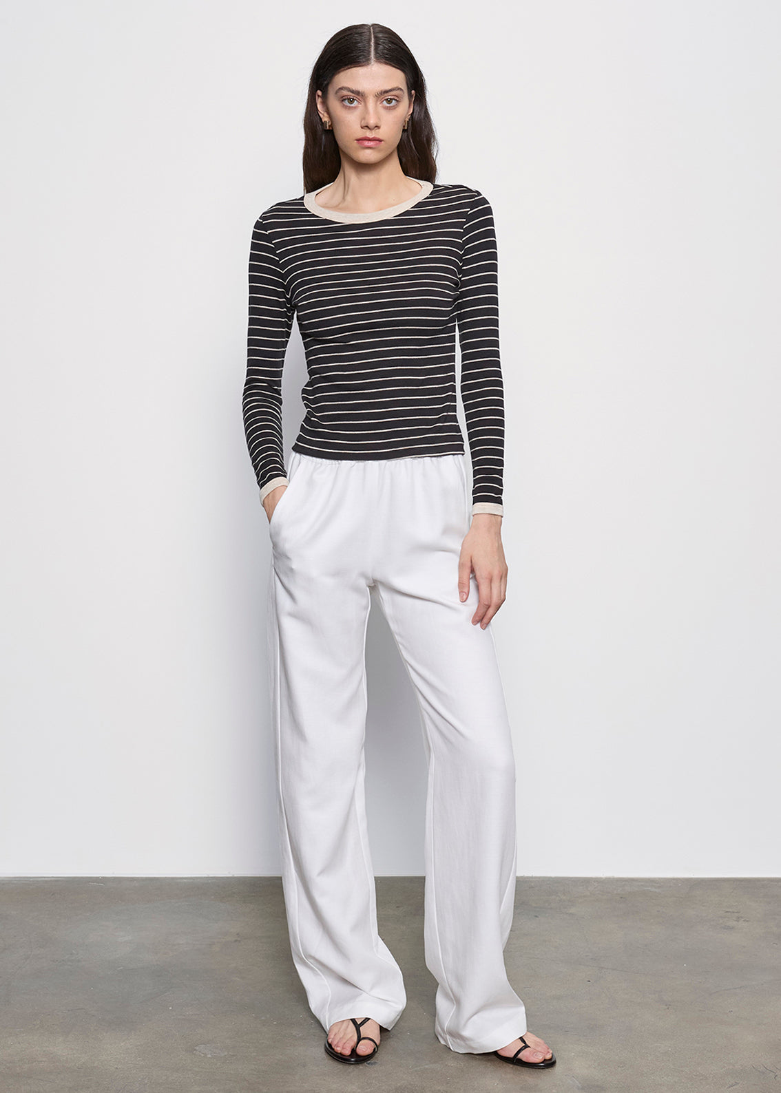 **Pre-Order** Cotton Stripe Classic L/S Tee | Black/Wheat Stripe