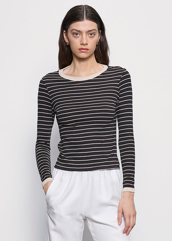 **Pre-Order** Cotton Stripe Classic L/S Tee | Black/Wheat Stripe