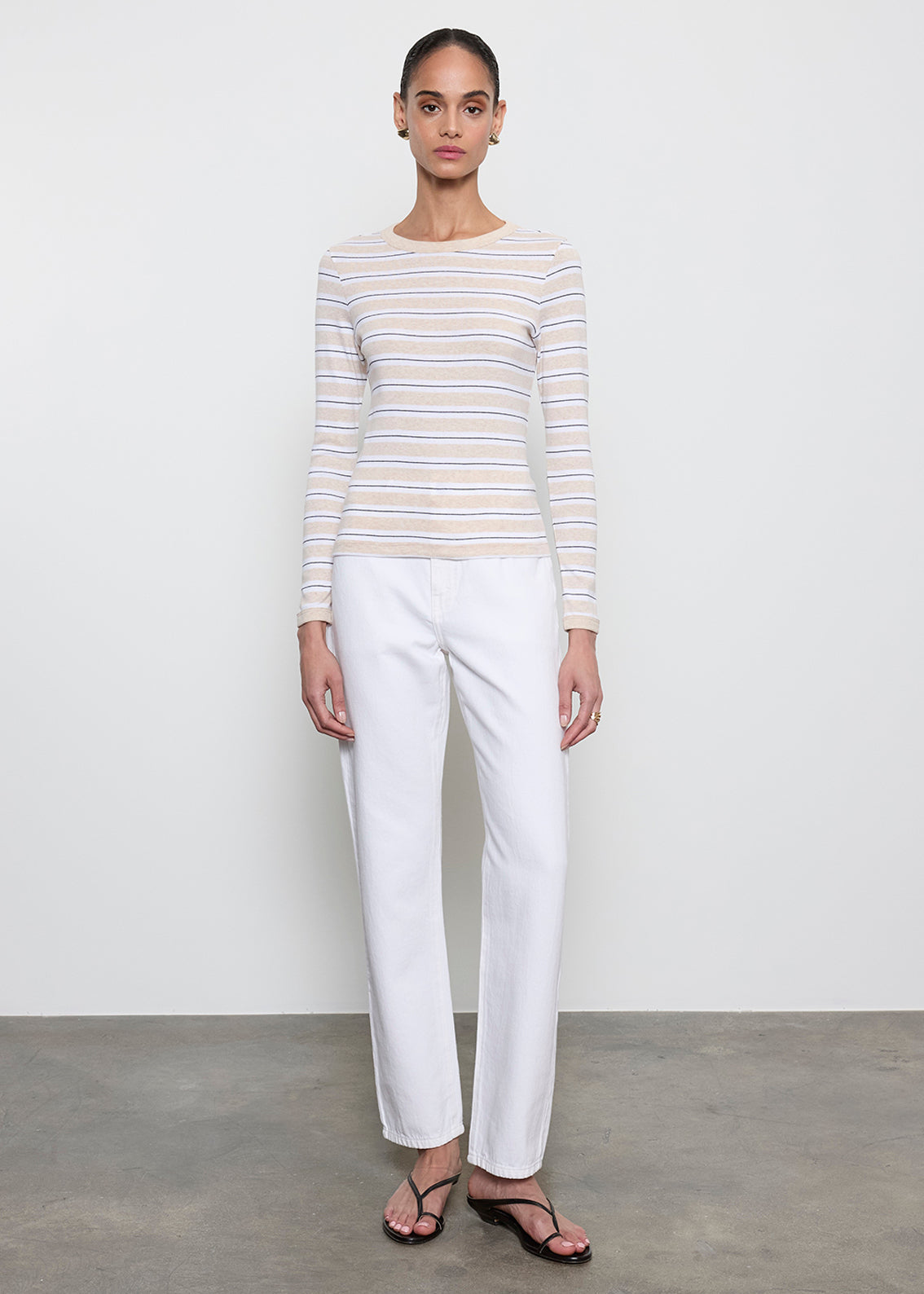 Cotton Stripe Classic L/S Tee | Wheat/White Stripe