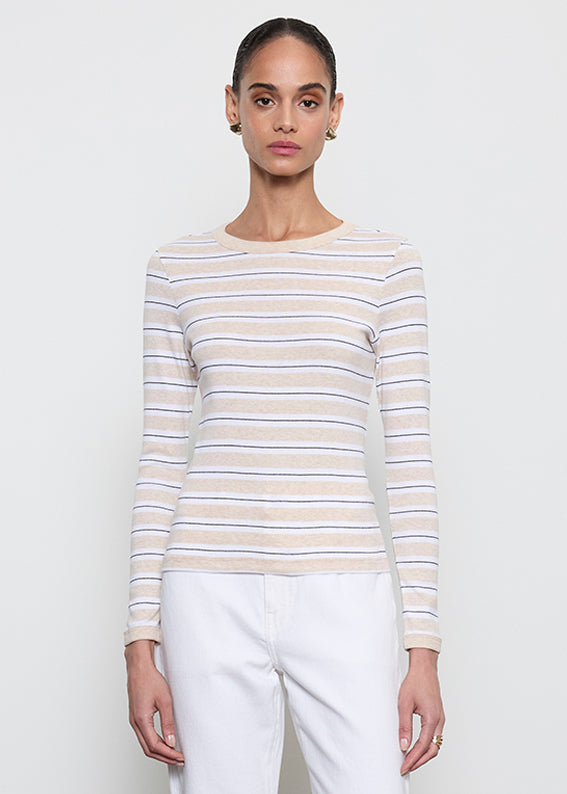 Cotton Stripe Classic L/S Tee | Wheat/White Stripe