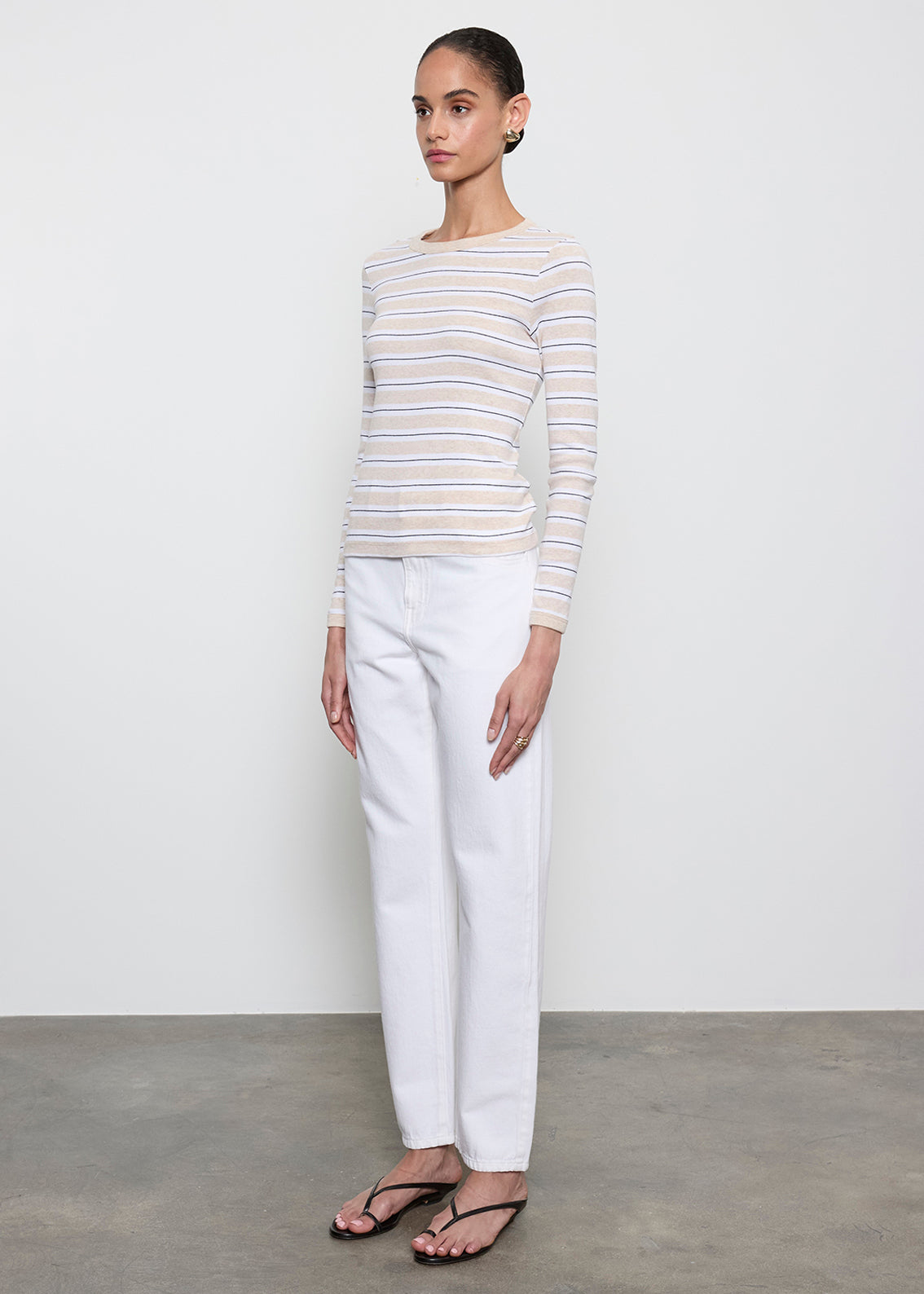 Cotton Stripe Classic L/S Tee | Wheat/White Stripe