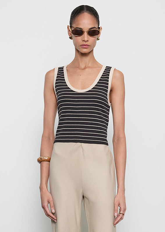 Cotton Stripe Classic U Tank | Black/Wheat Stripe
