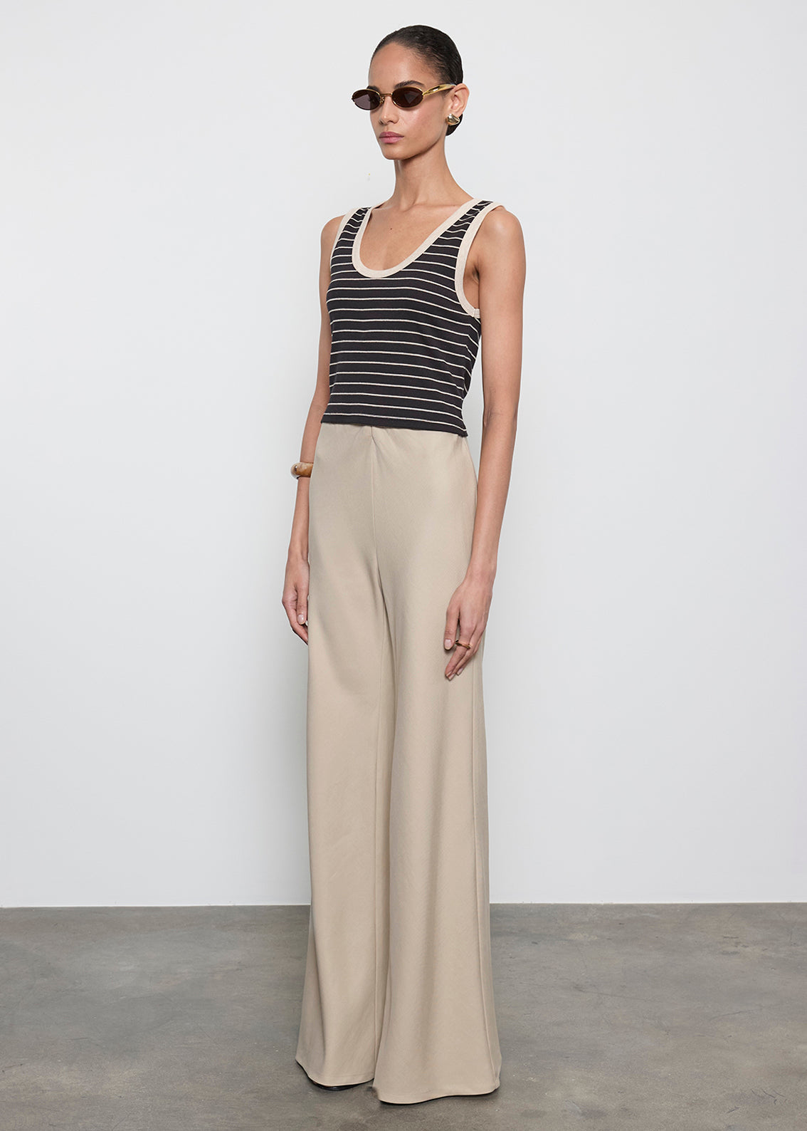 Cotton Stripe Classic U Tank | Black/Wheat Stripe