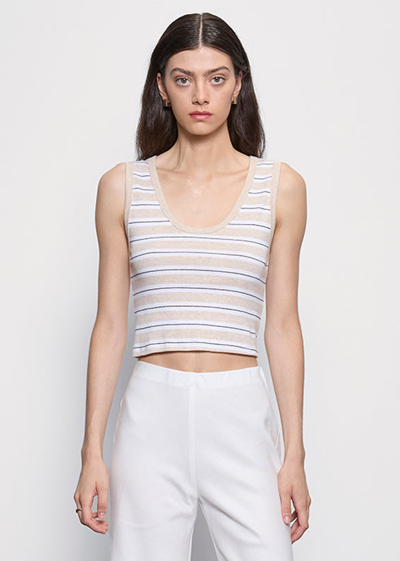 Cotton Stripe Classic U Tank | Wheat/White Stripe