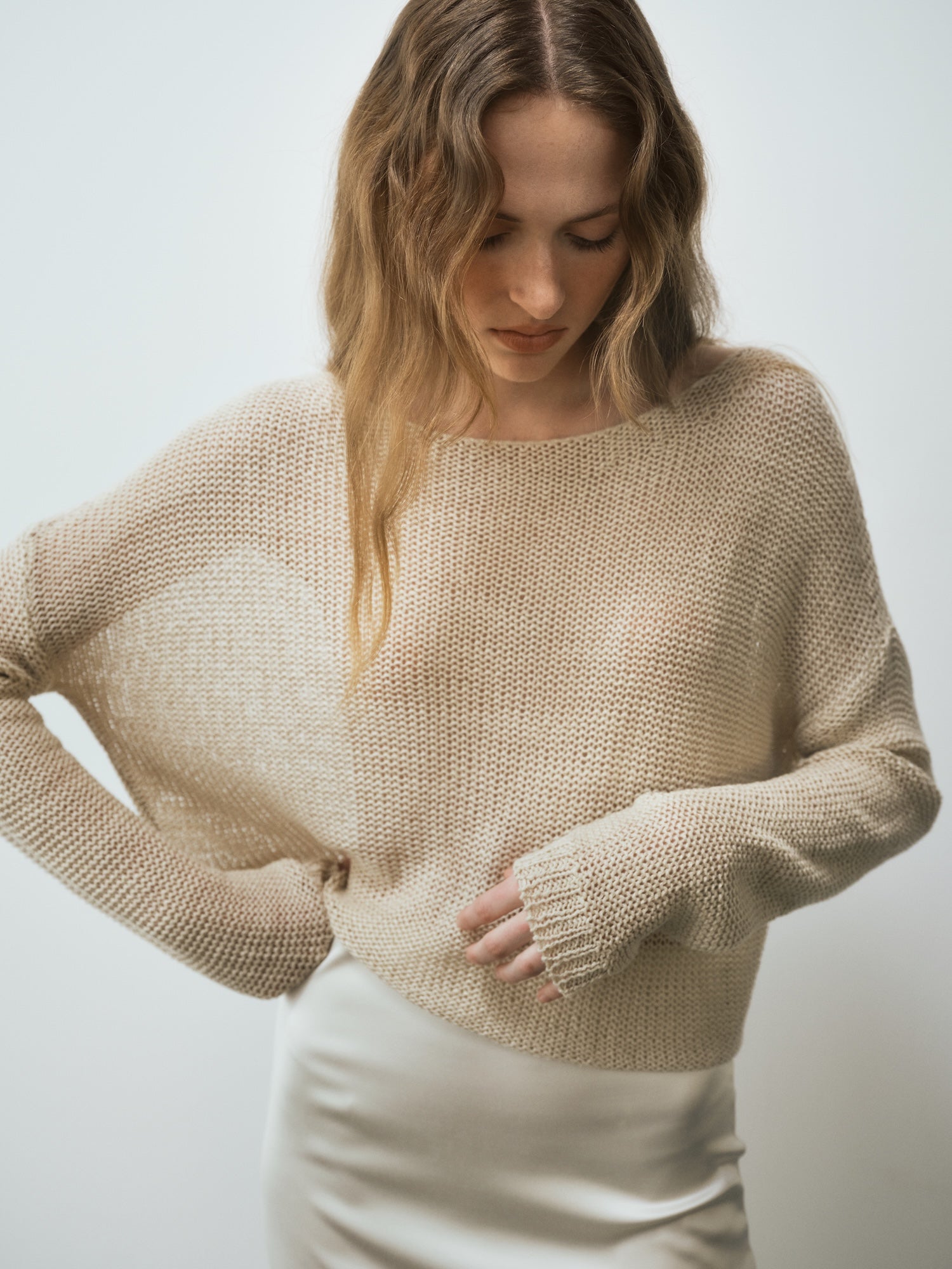 Cashmere Cuffed Off Shoulder L/S | Khaki – Enza Costa