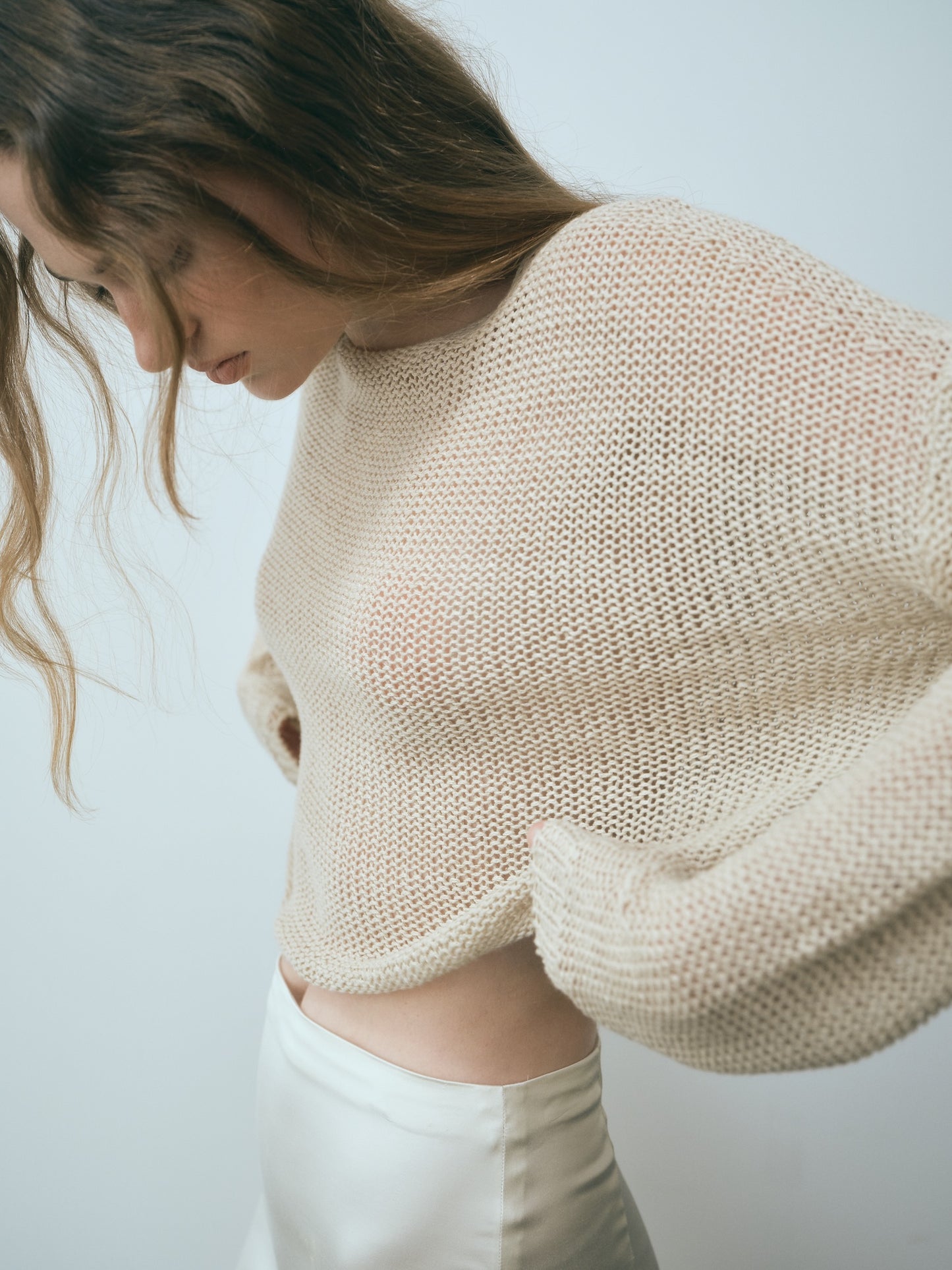 Linen Open Knit Bateau Sweater | Pearl Grey