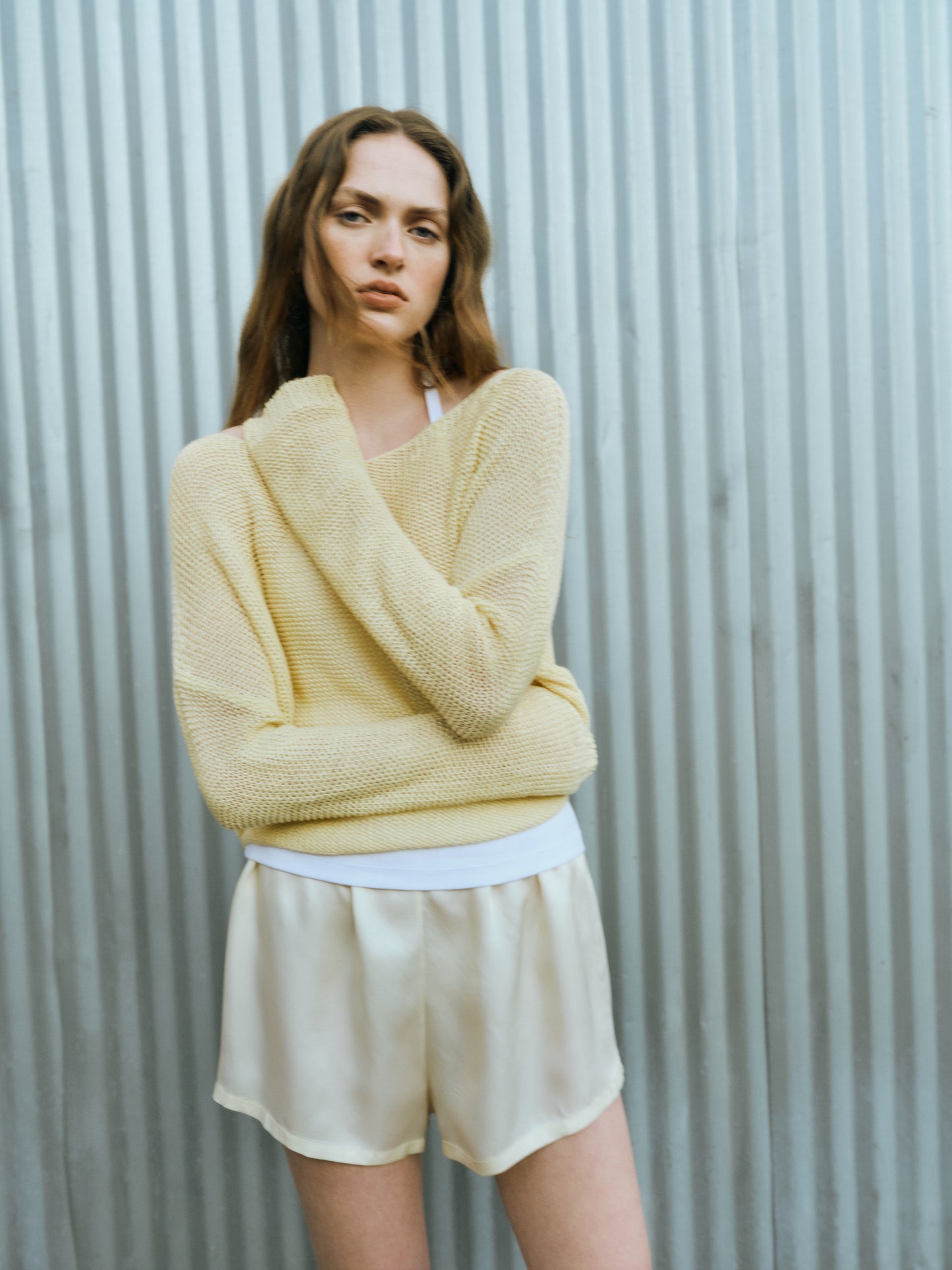 Linen Open Knit Bateau Sweater | Flan