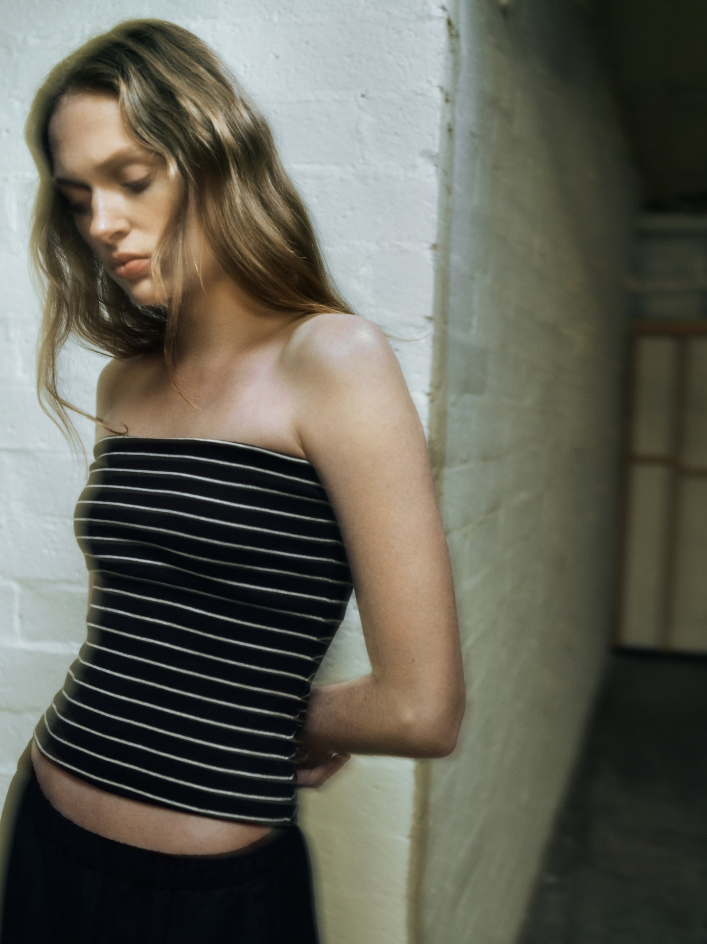 Cotton Stripe Classic Bandeau Top | Black/ Wheat Stripe
