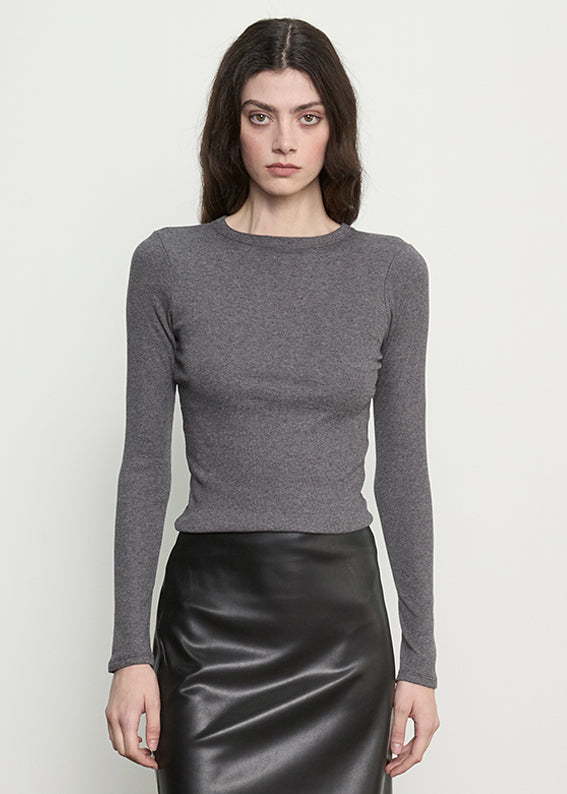 Cashmere Rib Crew | Heather Grey