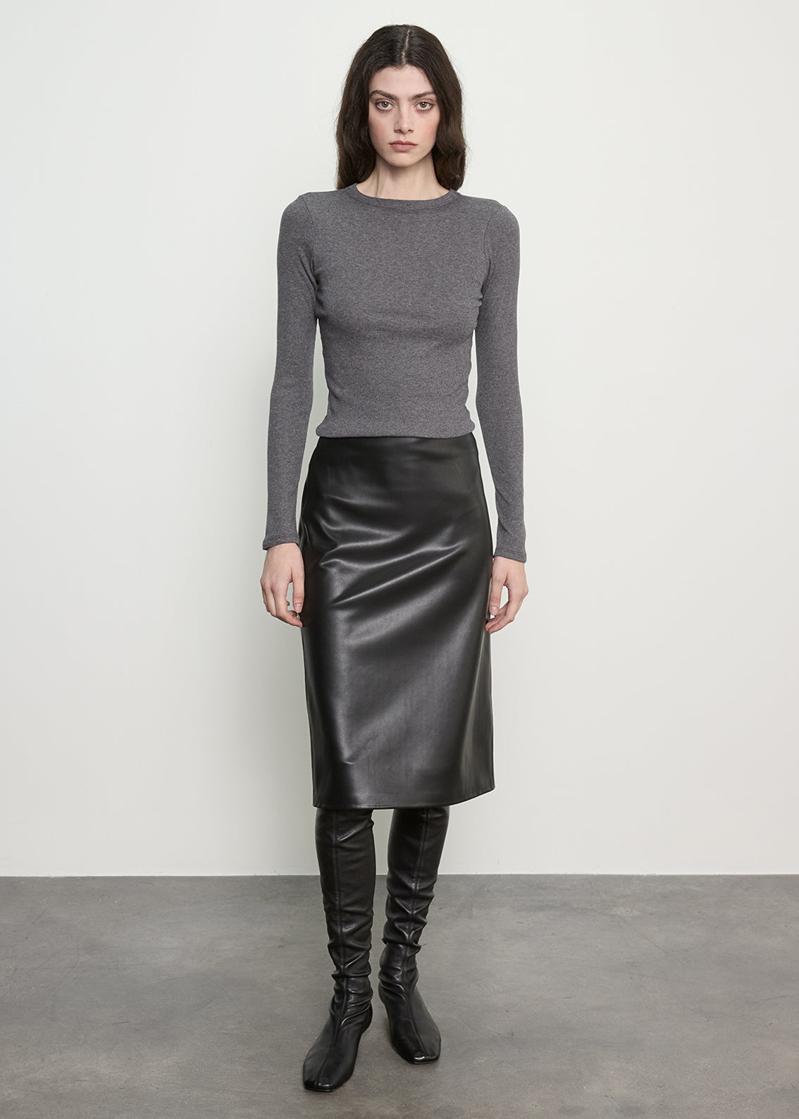 Cashmere Rib Crew | Heather Grey