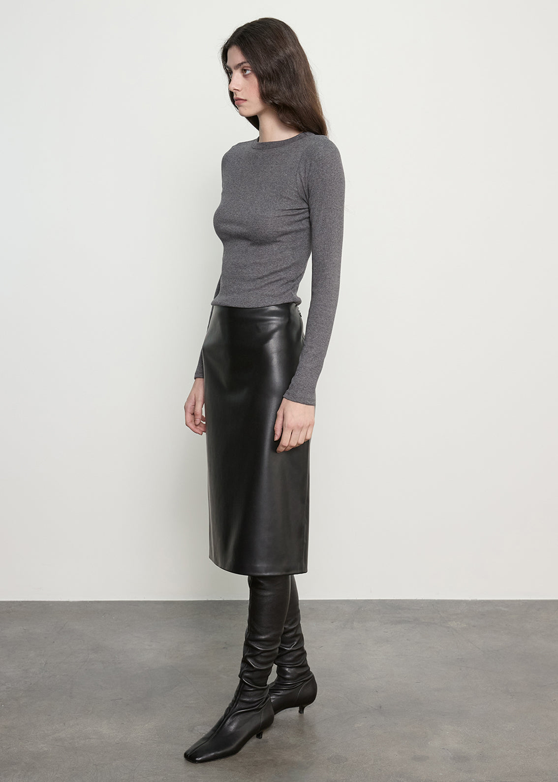 Cashmere Rib Crew | Heather Grey