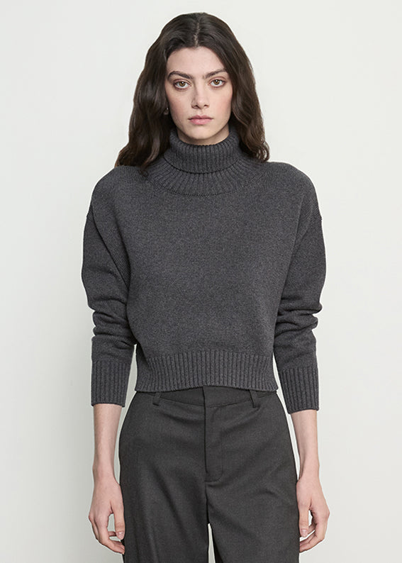 Cotton Cashmere Funnelneck Sweater |  Charcoal