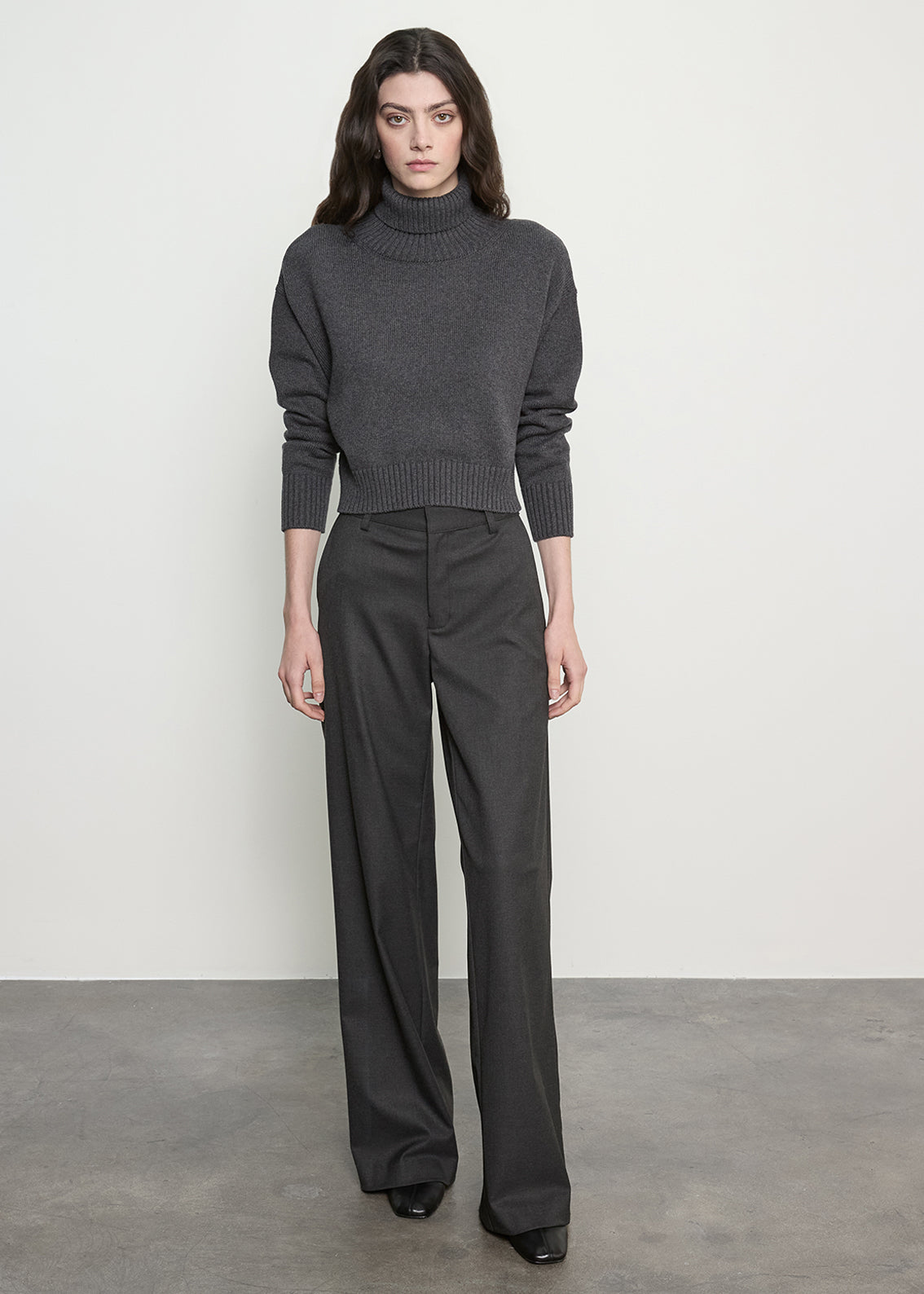 Cotton Cashmere Funnelneck Sweater |  Charcoal