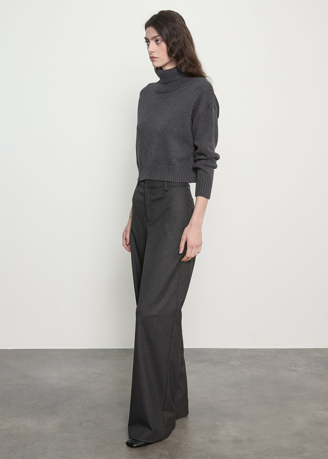 Cotton Cashmere Funnelneck Sweater |  Charcoal