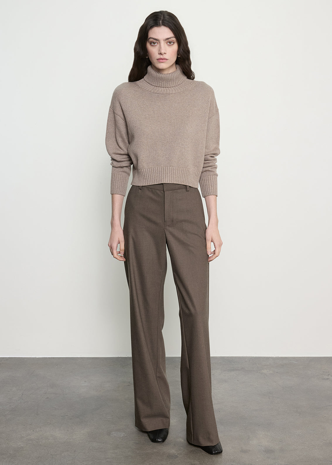 Cotton Cashmere Funnelneck Sweater | Taupe Heather