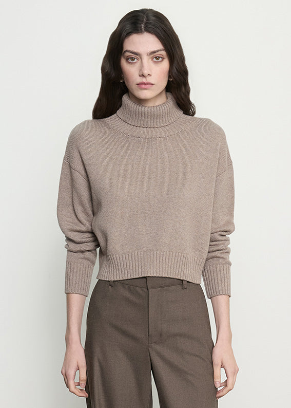 Cotton Cashmere Funnelneck Sweater | Taupe Heather