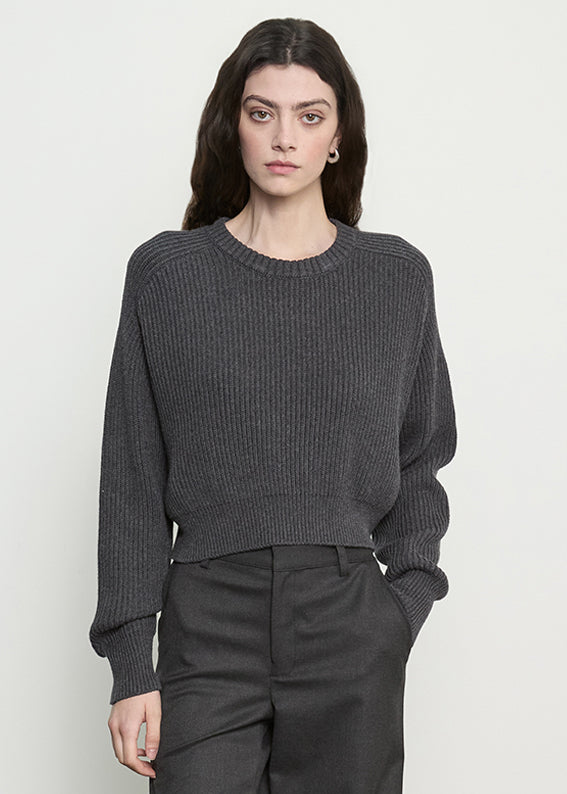 Cotton Cashmere Raglan Sweater | Charcoal