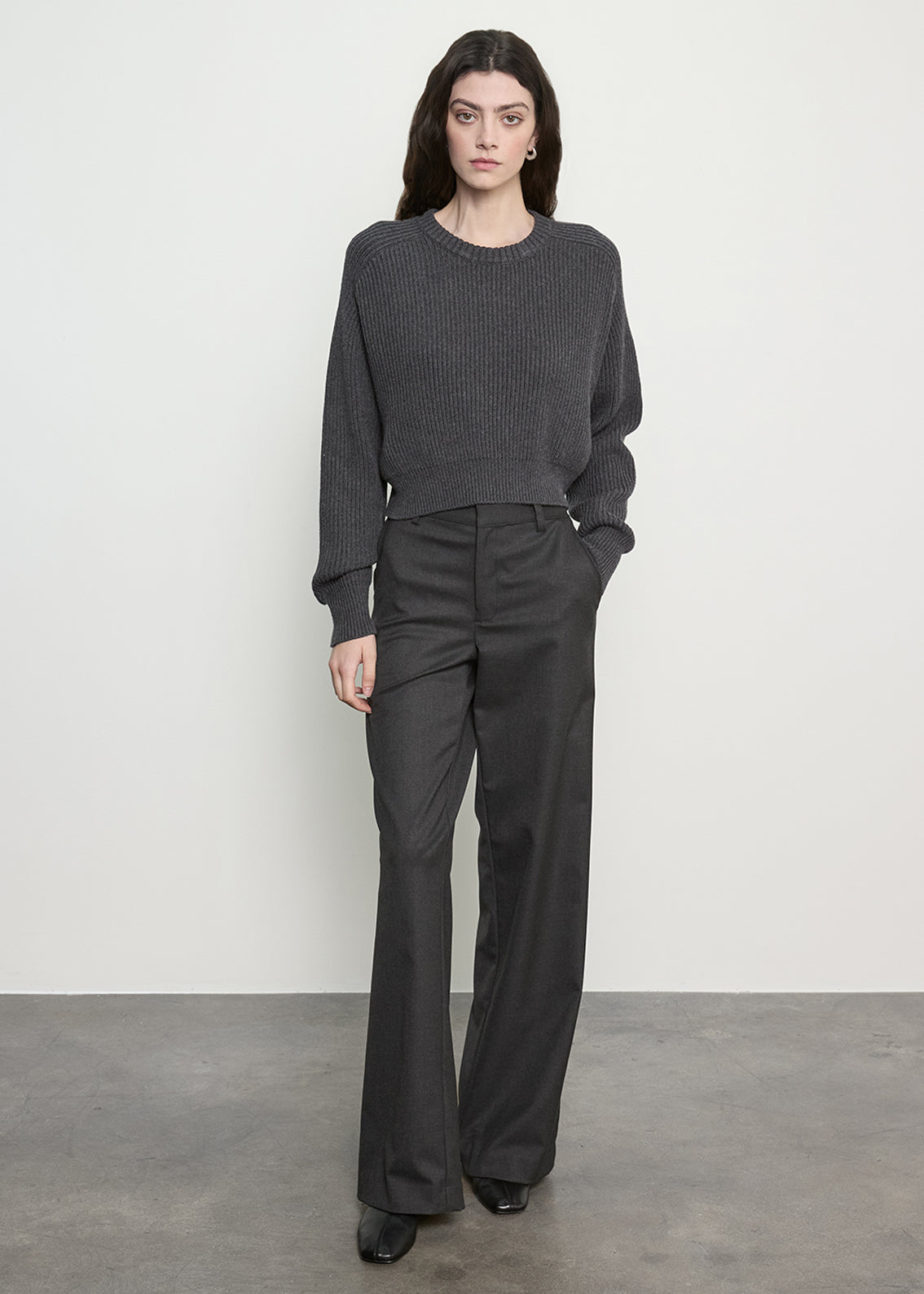 Cotton Cashmere Raglan Sweater | Charcoal