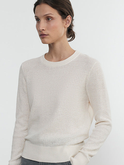 Linen Open Knit Crewneck | Cream