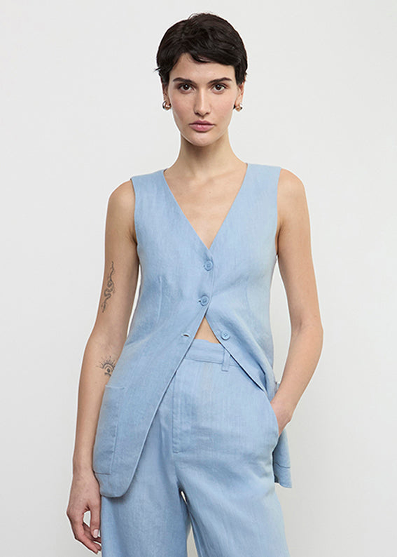 Linen Tunic Vest | Sky
