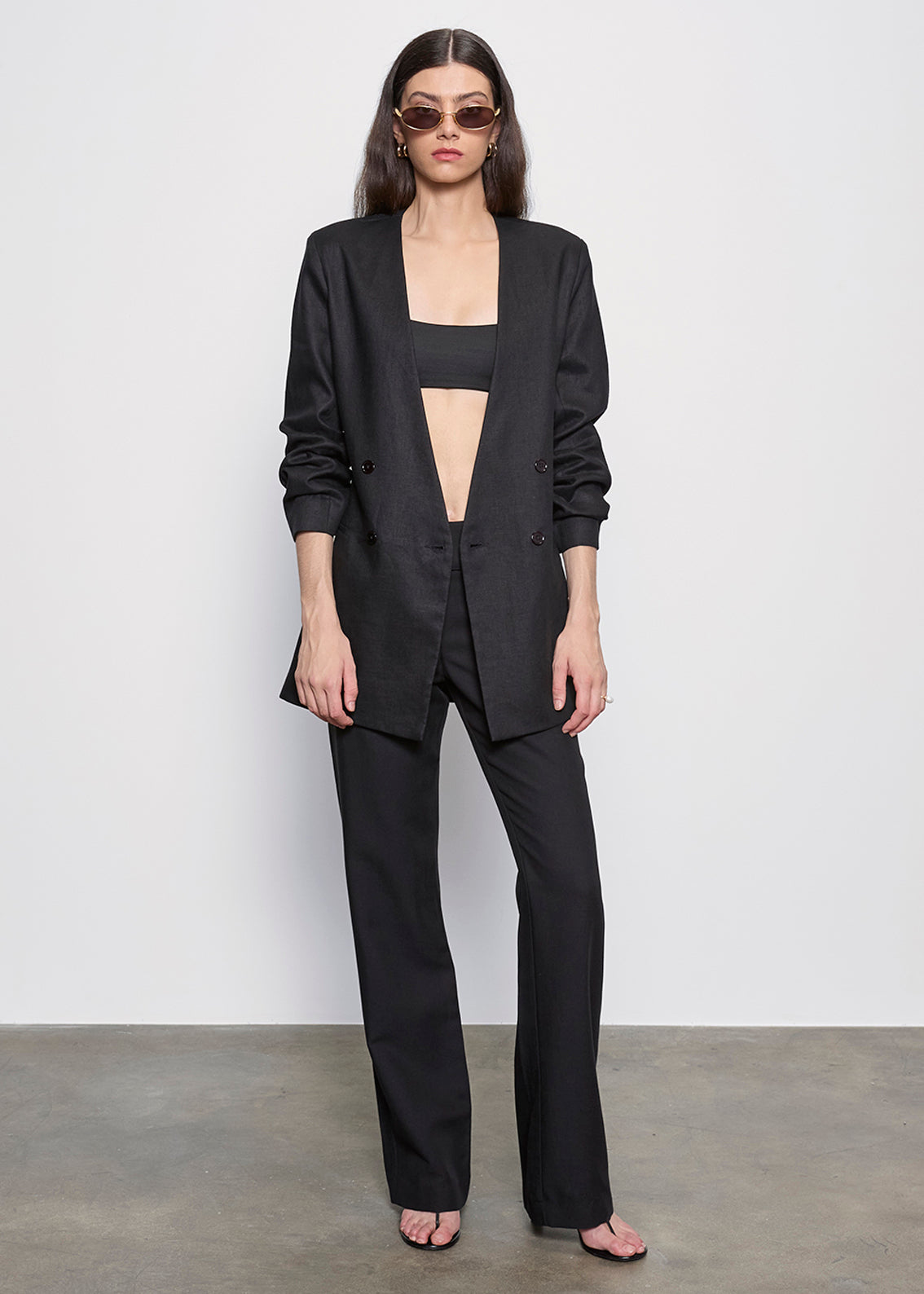 Linen Double Breasted Jacket | Black