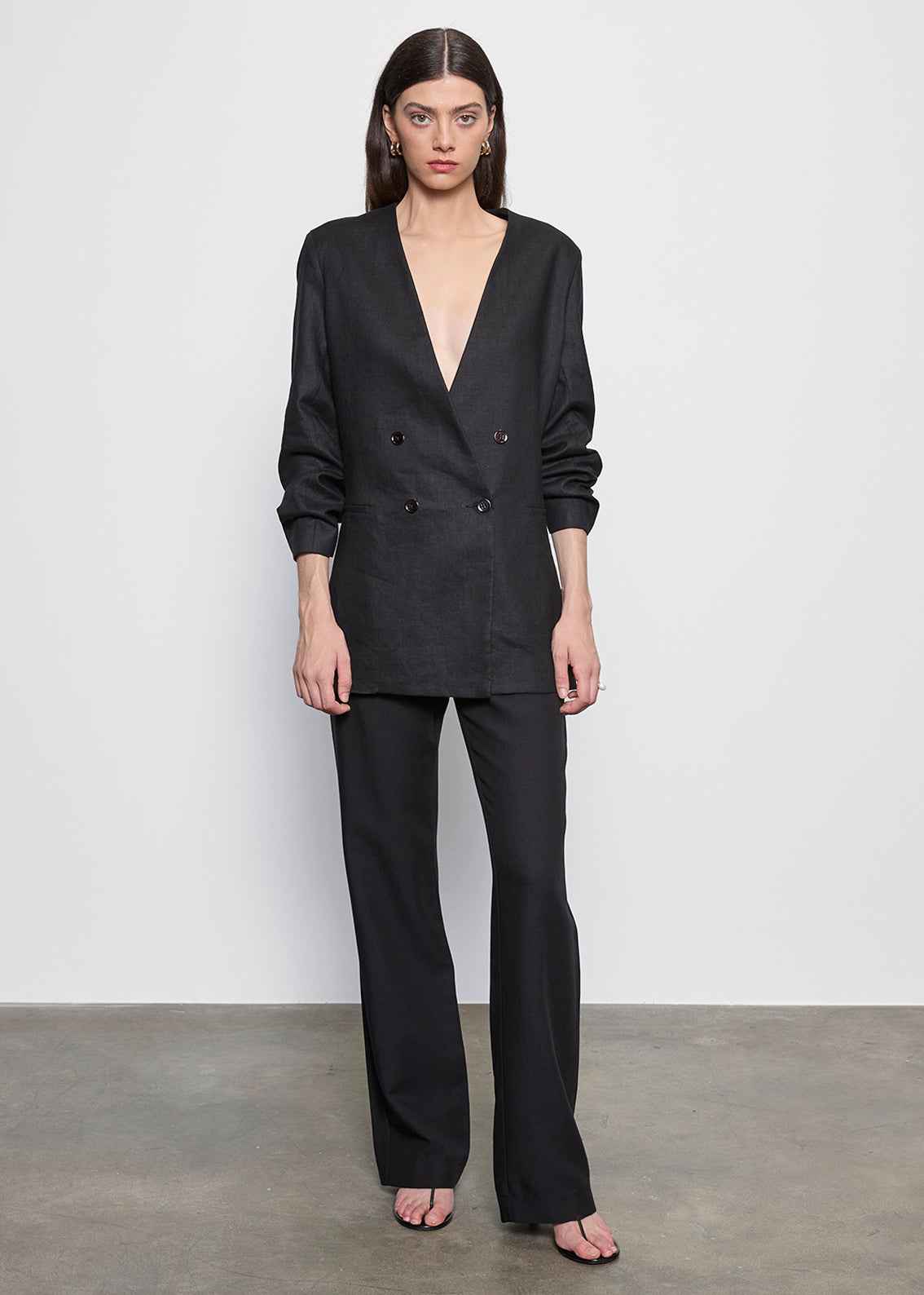 Linen Double Breasted Jacket | Black