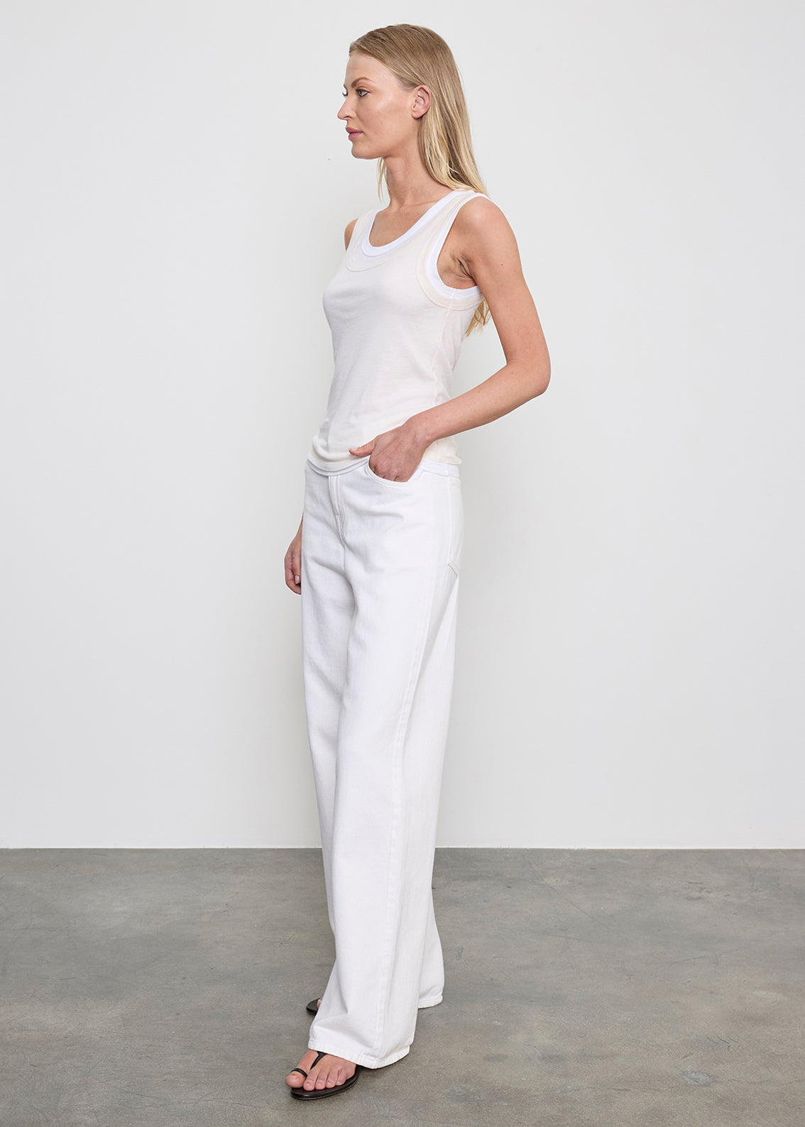 Tissue Jersey Layered Tanks | Creme/White