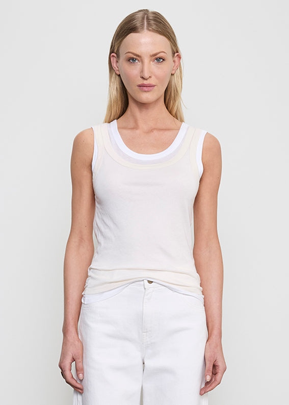 Tissue Jersey Layered Tanks | Creme/White