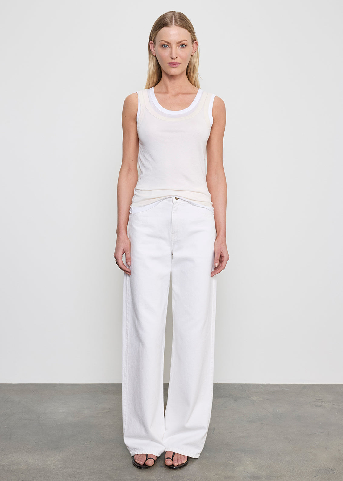 Tissue Jersey Layered Tanks | Creme/White