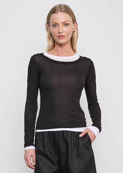 トップス RAW MELANGE COTTON JERSEY Layered T 8J30227_BLACK_WHITE_3L4372_BLA