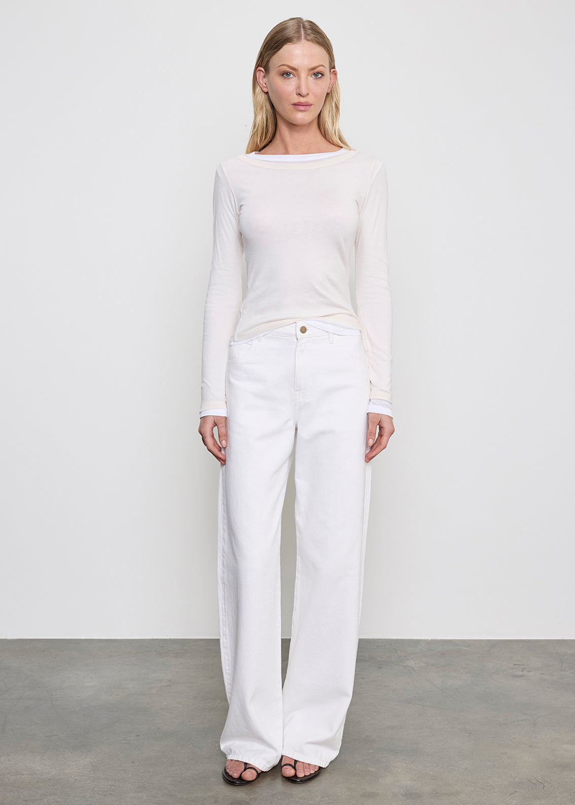 Tissue Jersey Layered L/S | Creme/White