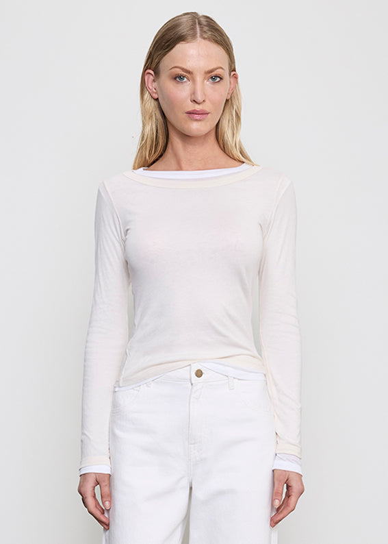 Tissue Jersey Layered L/S | Creme/White
