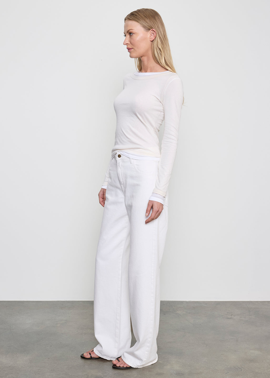 Tissue Jersey Layered L/S | Creme/White