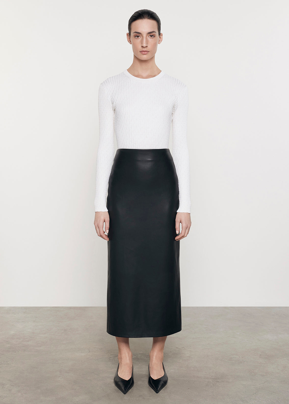 Ankle Length Leather Skirt | Black