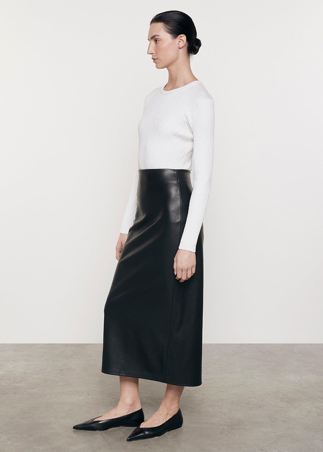 Ankle Length Leather Skirt | Black