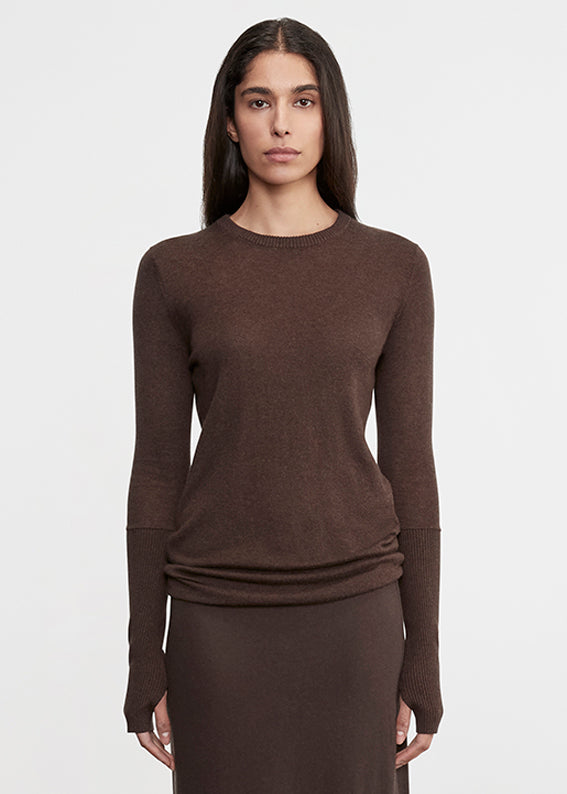 Fine Cashmere Knitted Crewneck Sweater | Bitter Chocolate